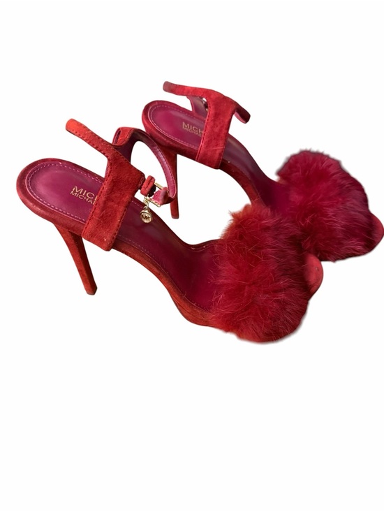 Michael Kors Shoes - Michael Kors Red Suede Fur-Trim Stiletto Sandals